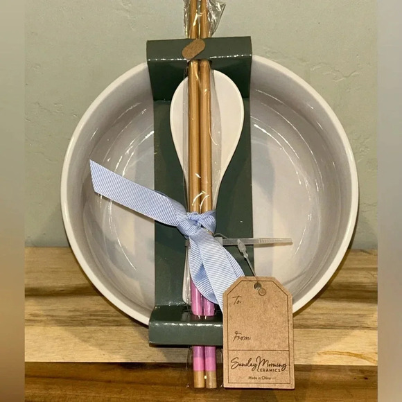 Sunday Morning Ceramics Floral Noodle Bowl with Spoon & Chopsticks. NWTS! - Picture 10 of 11